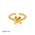 18K gold bubble bead open ring with letter K charm, minimalist adjustable design - Letter K Style (T249_11)
