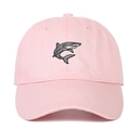Berretto da baseball rosa in cotone con ricamo a forma di squalo e visiera curva classica - Regolabile / Rosa