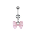 Silver belly button ring featuring a sparkling zircon and pink bow heart pendant - Pink Bowknot Heart / Silver/Pink