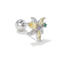 Flower cartilage stud earring in silver with yellow purple and green zircon crystals - Style 1427 / Silver