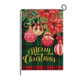 Merry Christmas garden flag featuring green buffalo plaid and festive floral ornaments - 30*45cm / Green Plaid Ornaments (HYQ030-20)