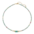 Bohemian style beaded necklace with green natural stones, pearls and golden lobster clasp - Amazonite Vintage Square