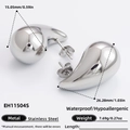 Mirror-finish silver teardrop earrings in stainless steel with 26mm length size guide - 18K Gold Plated / Waterdrop Silver (EH11504S)