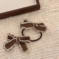 Set elastico e molletta per capelli con fiocco in maglia marrone e bordo bianco - Confezione da Coppia da 6,5*7,5 cm / caffè