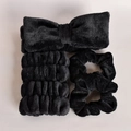 Black plush accessory set including bow headband and scrunchies for skincare routine - Black Washing Set (5-Piece Set)