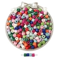 Colorful macaron acrylic cylindrical beads for DIY jewelry making in a silver bow tray - Dark Mixed Colors