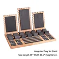 Gray microfiber jewelry display set with solid wood base measuring 39x23.5x23cm - Grey Integrated Set