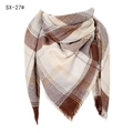 Fashionable brown and beige plaid cashmere-like triangle scarf with fringe edges - Beige/Coffee Plaid
