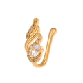 U-shaped gold nose clip with sparkling zircon butterfly and central oval gemstone - S-Shape Style (X609) / Gold