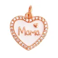Rose gold heart pendant with micro-pave zircons and white enamel Mama design - Heart Mama-Rose Gold-White Enamel