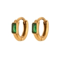 Gold plated stainless steel hoop earrings featuring rectangular emerald green stones - Green Zirconia