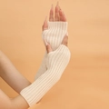 Chic cream ribbed knitted fingerless gloves for women and men in long warm style - Off White