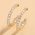 Exaggerated C-shaped gold hoop earrings with sparkling cubic zirconia inlay - Round Zirconia (Gold)