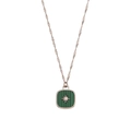 Collar plateado con colgante cuadrado verde y elemento de estrella polar - Plata-Concha Verde (Textura Malaquita)
