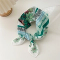 Green and white floral cotton-linen square scarf with Doria Dore print in a knot - Green Plant-Botanical Green