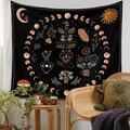 Tapiz bohemio negro con fases lunares, flores y cristales para decorar la pared - 180X230CM / ZJ1019-13 Negro Botánico Sol Luna