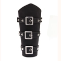 Gothic punk black leather forearm guard with metal buckles and silver cone studs - Black