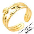 Adjustable gold celestial ring with hollow star and moon charms, inner diameter 1.7cm - Gold