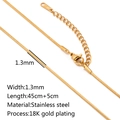 18K gold plated stainless steel 1.3mm snake chain with 45cm plus 5cm extension - Round Snake Chain / Gold