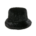 Dettaglio ravvicinato della texture in ecopelliccia nera su un caldo cappello invernale - M (56-58cm) / Nero