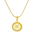 18K gold plated snake chain necklace with white shell pendant and letter N - Letter N (S-P005-N)