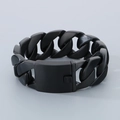 Matte black Cuban link bracelet with a large rectangular clasp for men hip hop style - Black Frosted Sand / Bracelet 21.5cm