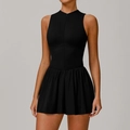 Abito da tennis nero senza maniche con collo alto a zip e gonna a pieghe - S / Nero Premium