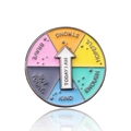 Rotating enamel mood tracker pin with arrow pointing to emotional states on white background - Today I Am Brooch