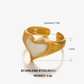 Minimalist stainless steel open ring in golden finish with white heart inlay - Open Style(ZN1273) / White