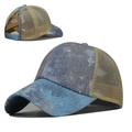 Washed tie-dye ponytail baseball cap with criss-cross elastic bands and mesh back - Adjustable / Tie-Dye Sky Blue