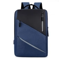 Zaino porta PC blu business con porta USB e tasca con zip asimmetrica su sfondo bianco - Blu