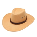 Classic camel faux suede western cowboy hat with a brown braided rope band decoration - Suede Pressed Dark Beige Yellow