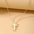 Minimalist gold-plated multilayer necklace with a polished solid cross pendant detail - HS1459-14 Gold Simple Polished Cross Necklace