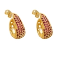 J-shaped 18k gold-plated hoop earrings with micro-paved rose red cubic zirconia - Rose Red