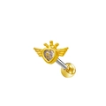 Boucle d'oreille cœur doré avec ailes et couronne sertie d'une pierre zircon - Style Cœur Aile Couronne Doré (24042601-11)