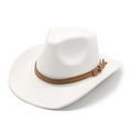 Detail of white western cowboy hat with brown leather band and gold buckle accent - M(56-59CM) / Milky White (Suede)