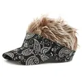 Creative paisley sun visor with fluffy light brown wig for street style and sun protection - Adjustable / Light Coffee