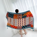 Ethnic style summer sun protection beach shawl with geometric patterns and fringe - Royal Blue-Multicolor Geometric Patchwork Tassel / 180cm / Sapphire Blue