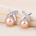 Boucles d'oreilles en argent S925 avec perles rose clair et accents de diamants - Argent 925 / Rose
