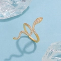 Elegant gold snake ring with pavé-set white zircons in a flexible spiral design - Gold (KC Gold WG-1086)