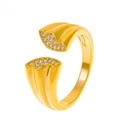 Adjustable golden butterfly ring with sparkling crystals and a textured pleated finish - Light KC Gold Fan Style (A-1427)