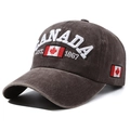 Charcoal grey washed cotton baseball cap featuring 3D Canada embroidery design - 56-60cm / Coffee