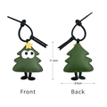 Porte-clés sapin de Noël en cuir PU vert avec dimensions et vue recto-verso - Sapin de Noël