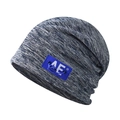Blue and grey marl knitted slouchy beanie hat featuring a white AE logo patch decoration - Adjustable / AE Light Blue (Detachable Cord)