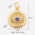 Golden sunburst Evil Eye charm with blue stone center, 18mm lucky amulet pendant - Silver Evil Eye
