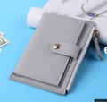 Slim grey lychee grain PU leather wallet with zipper pocket and snap button closure - Gray