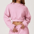 Conjunto rosa de dos piezas con sudadera corta con capucha y pantalón para mujer - S / Rosa Sakura