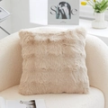 Square beige plush pillow with wavy faux fur texture on a soft white armchair - Bubble Plush-Khaki-Case Only
