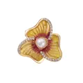 Elegant floral brooch with purple and yellow enamel, crystals, and a center pearl inlay - Rhinestone Gradient Flower (YNCP1447) / Red Purple