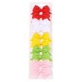 Detail of 10-piece grosgrain ribbon bow clips for kids on a white display card - 10J-Vibrant Five Colors